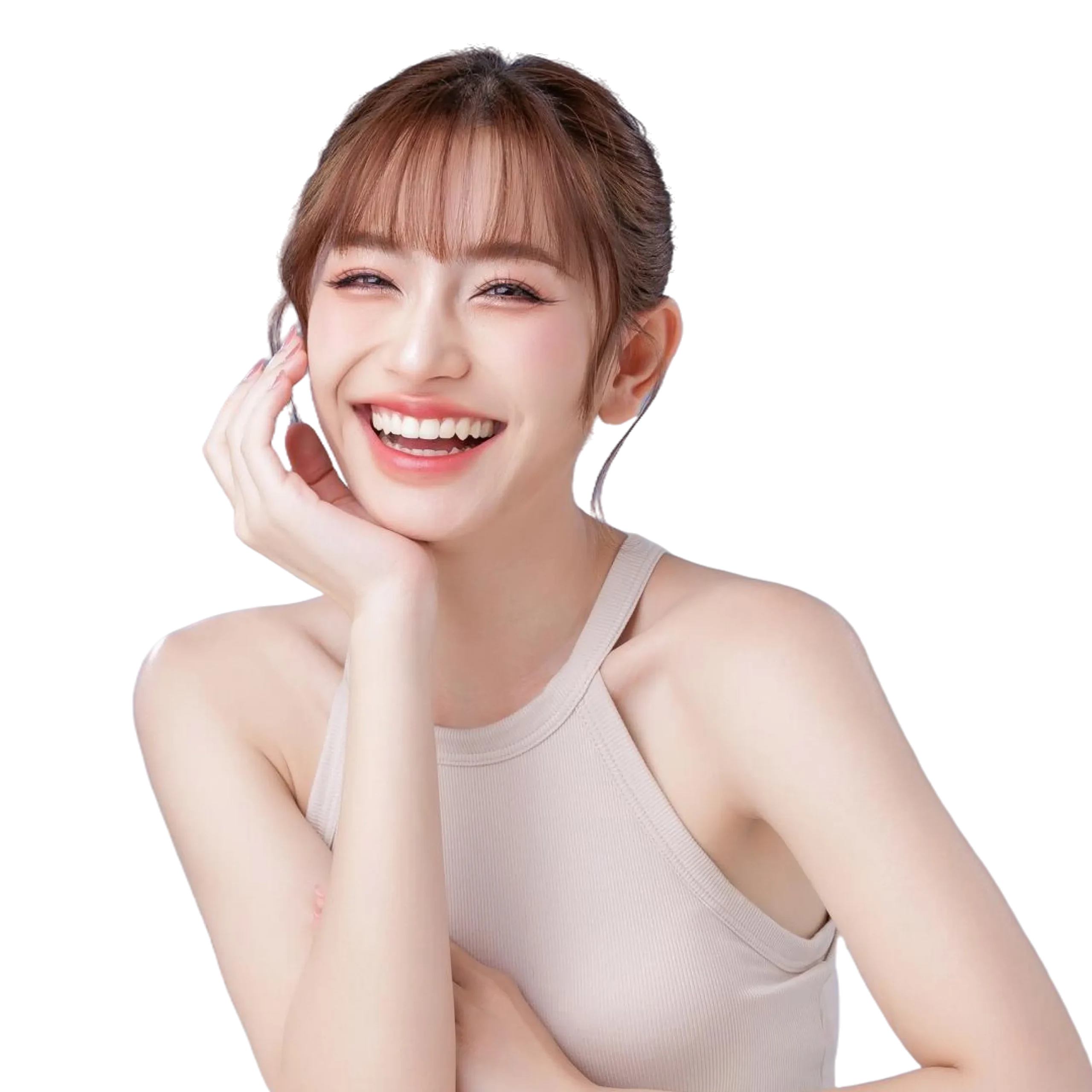 หญิงสาวยิ้มสวยโชว์ฟันขาวจากการทำวีเนียร์