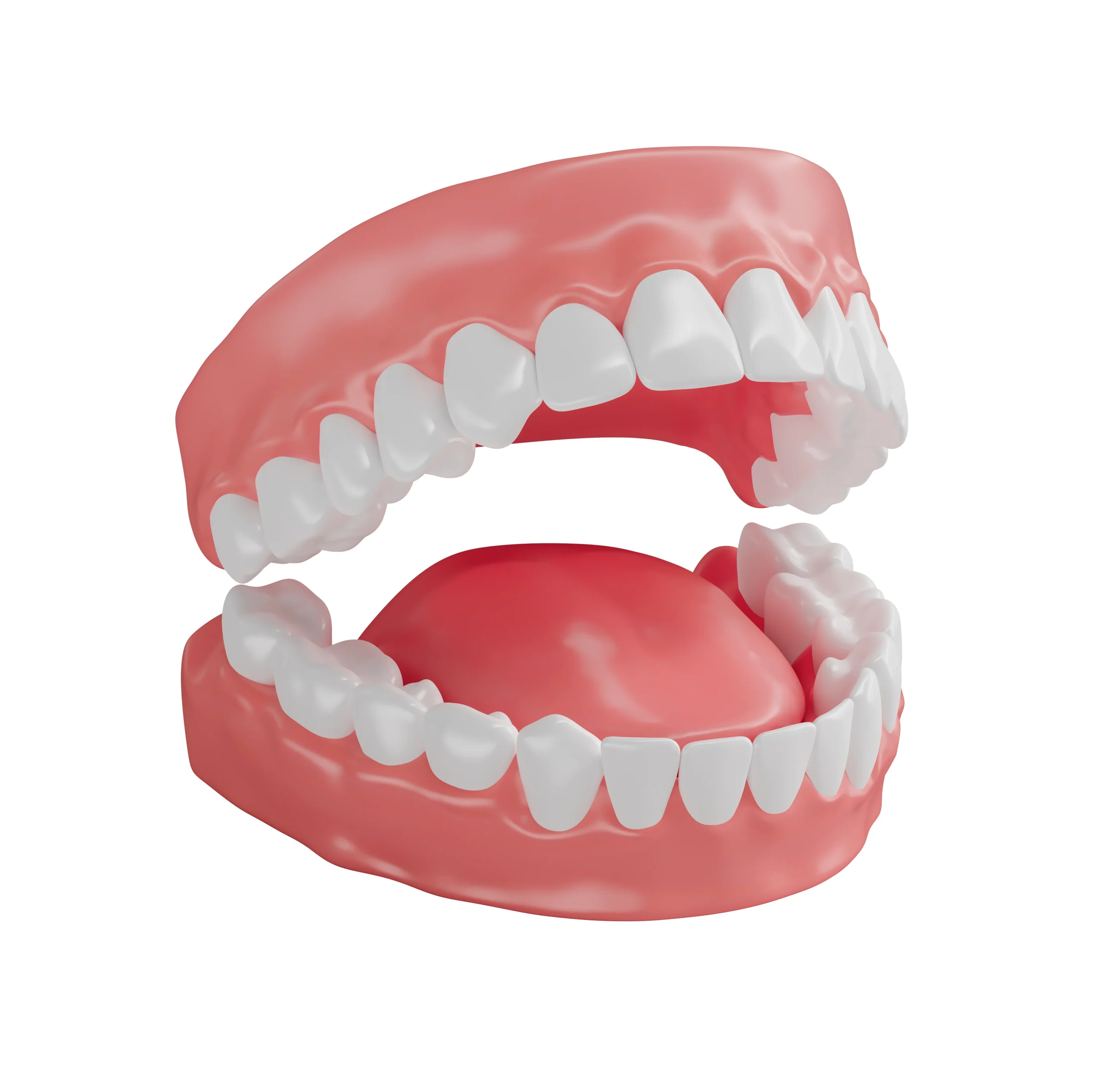 A happy elderly person smiling, showing healthy dentures.