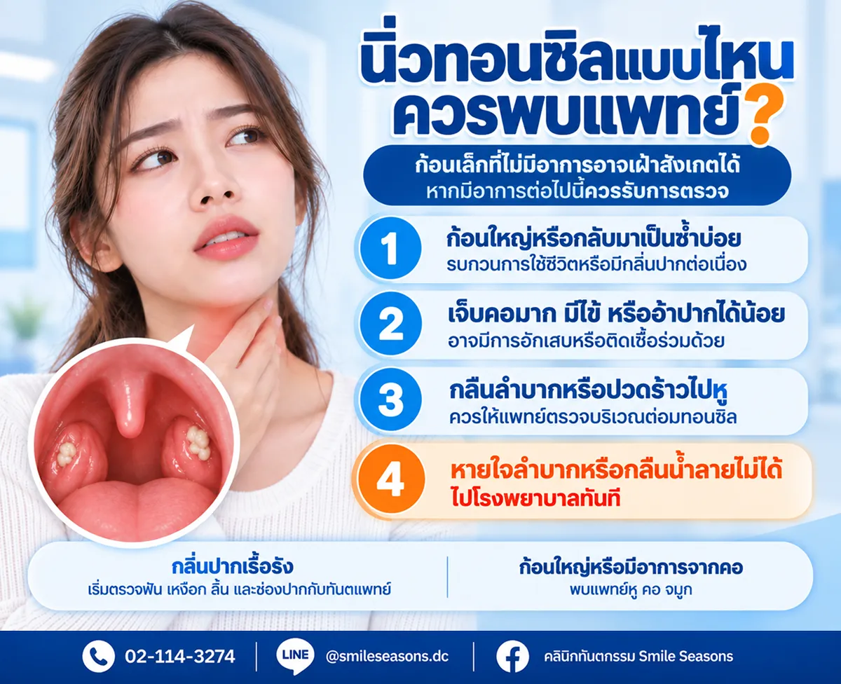 อาการนิ่วทอนซิลที่ควรพบแพทย์และสัญญาณที่ต้องไปโรงพยาบาล